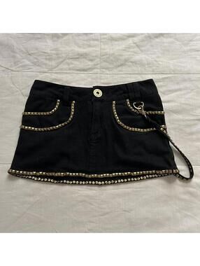 d.i.a. Y2K Black Studded Chain Mini Skirt Heisei Gyaru XS Japan